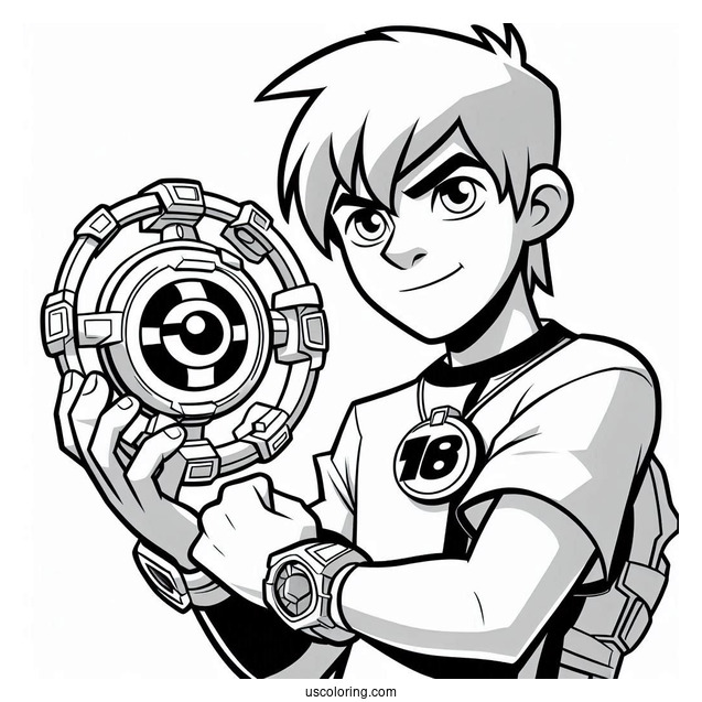 Ben 10 Coloring Page Of Young Ben Tennyson Holding Omnitrix
