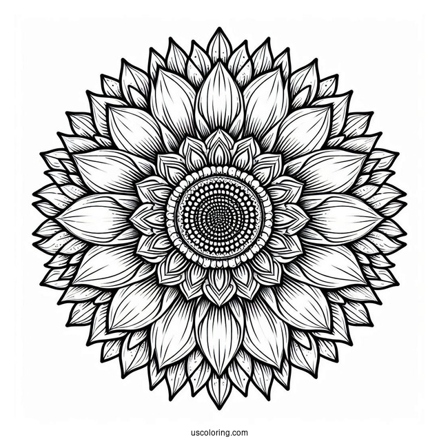 Coloring Mandala Sunflower For Adults