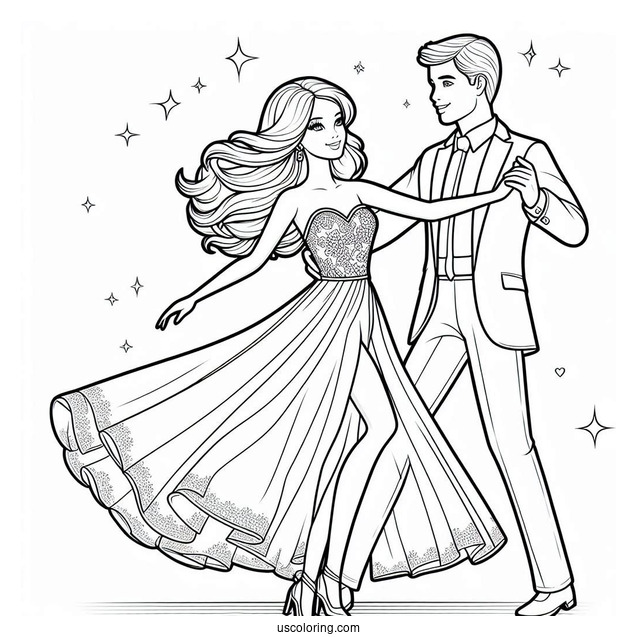 Barbie And Ken Dancing Coloring Sheet