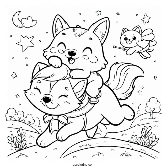Smiling Critters Coloring Page Of DogDay Riding CatNap's Back