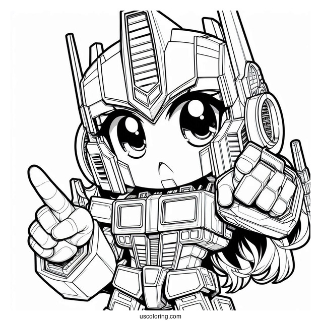 Detailed Chibi Optimus Prime Coloring Page Pointing Finger For Kids