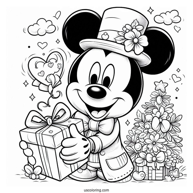 Mickey Mouse Holding A Present For Father's Day Coloring Page