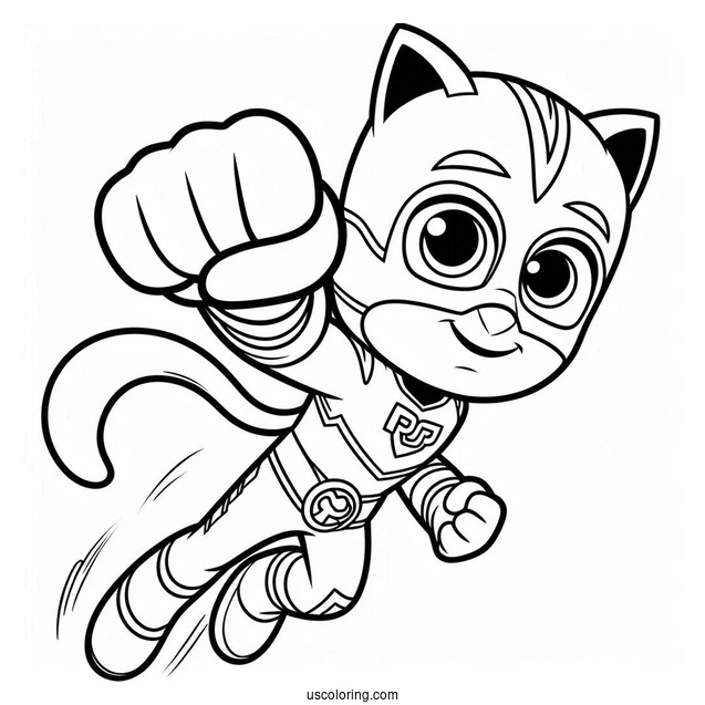 PJ Masks Coloring Page Of Catboy Fist Bump While Jumping