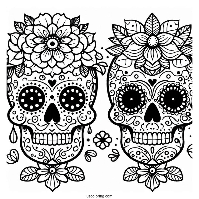 Two Simple Sugar Skulls Coloring Page For Kids