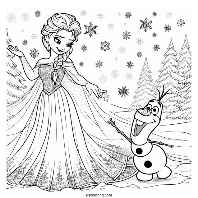 Elsa And Olaf In The Snow Coloring Sheet