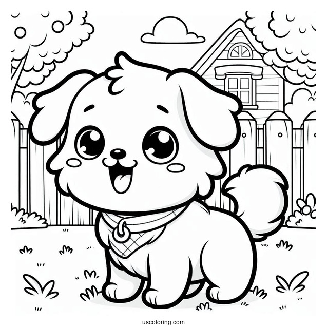 Kawaii Cartoon Dog In Backyard