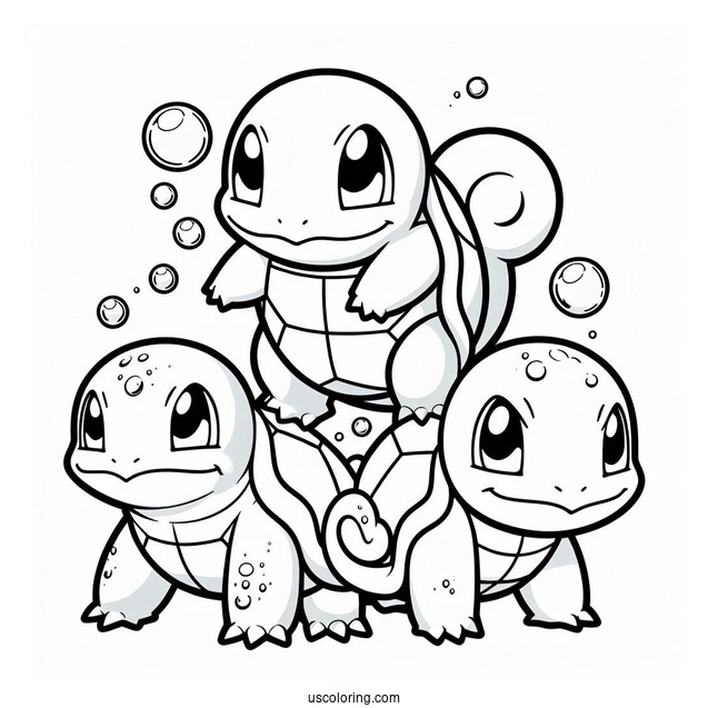 Squirtle Coloring Page Of Evolution To Wartortle And Blastoise
