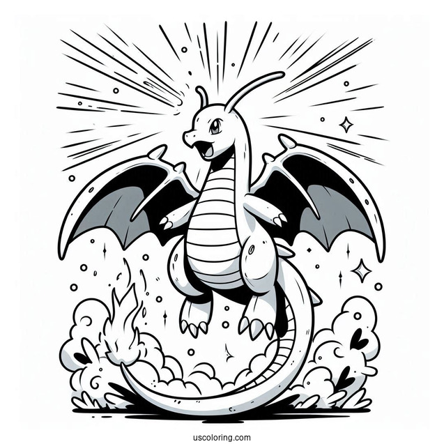 Dragonite Hyper Beam Pokemon Card Coloring Page