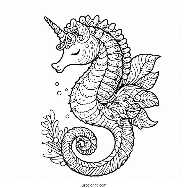 Unicorn Seahorse Coloring Page For Kids