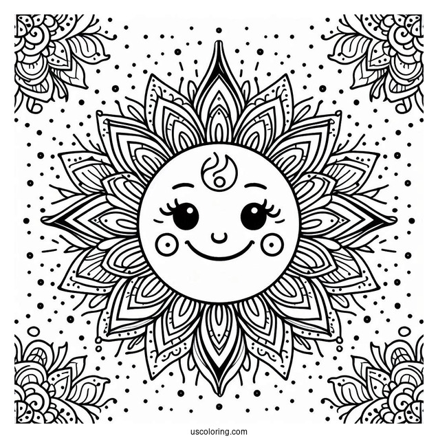 Easy Smiling Sun Mandala Coloring Page For Kids