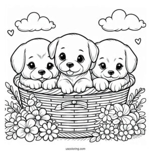Three Puppies In Basket