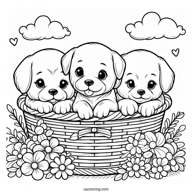 Three Puppies In Basket