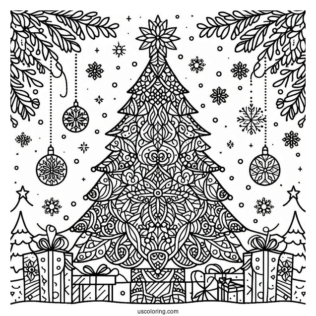Detailed Christmas Tree Stained Glass Coloring Page