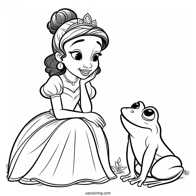 Tiana Talking To Frog Prince Naveen Coloring In