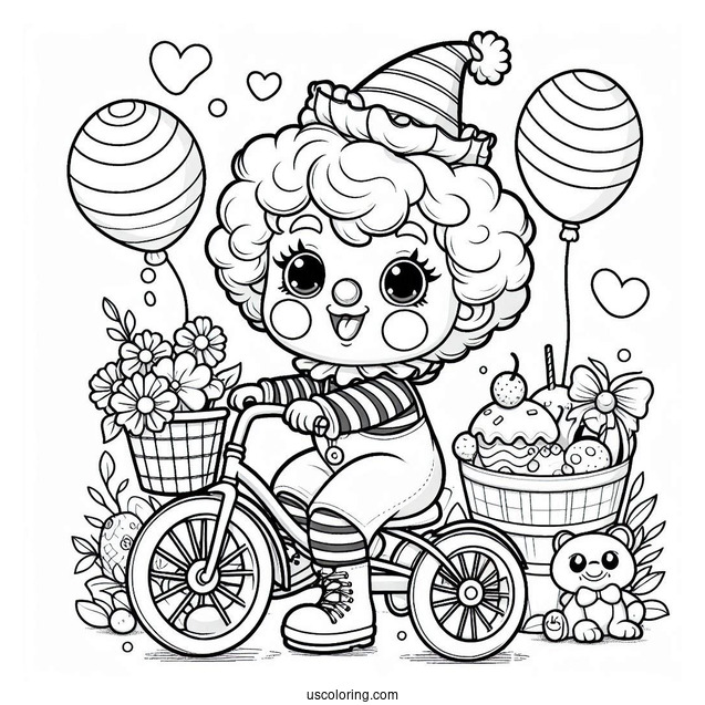 Cute Clown Riding Mini Bicycle Coloring In