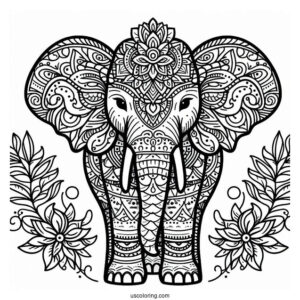 Detailed Mandala Elephant Coloring For Adults