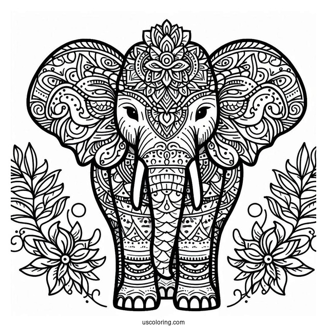 Detailed Mandala Elephant Coloring For Adults