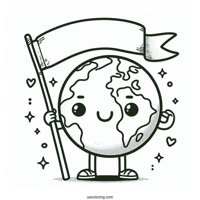 Cartoon Earth Holding Up Earth Day Banner Coloring Page