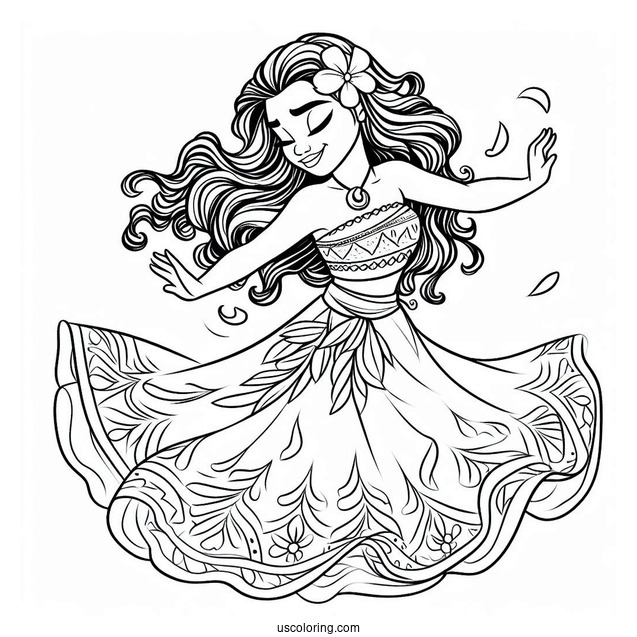 Princess Coloring Page Of Moana Dancing