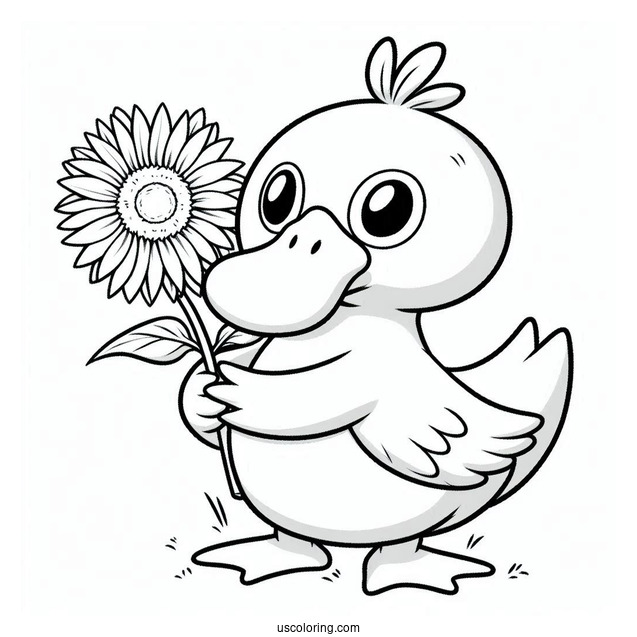 Psyduck Coloring Page Holding A Sunflower
