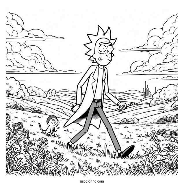 Rick Walking In Field Coloring Sheet