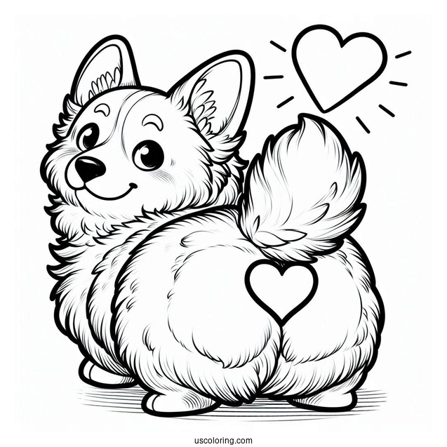 Fluffy Heart Shaped Corgi Coloring Page Butt