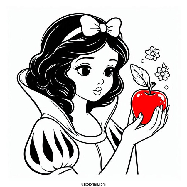 Snow White Holding The Poisoned Apple Coloring Page