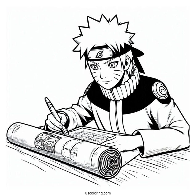 Detailed Naruto Coloring Page Studying Scroll