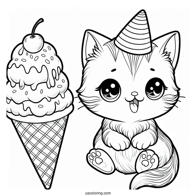 Kitten Inside Ice Cream Cone Coloring In For Preschoolers