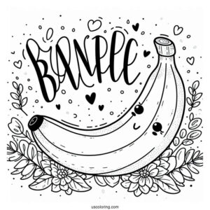 Yellow Word Over A Happy Banana Coloring Page