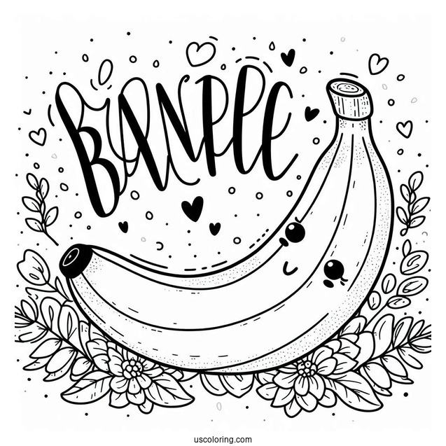 Yellow Word Over A Happy Banana Coloring Page