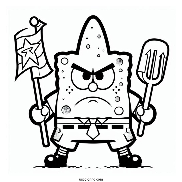 Angry SpongeBob And Patrick Star Coloring Page Marching
