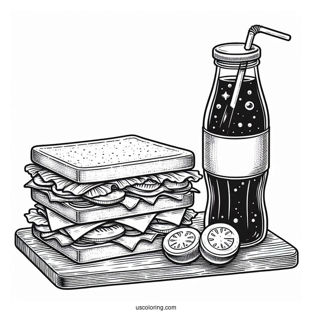 Sandwich And Soda Coloring Page
