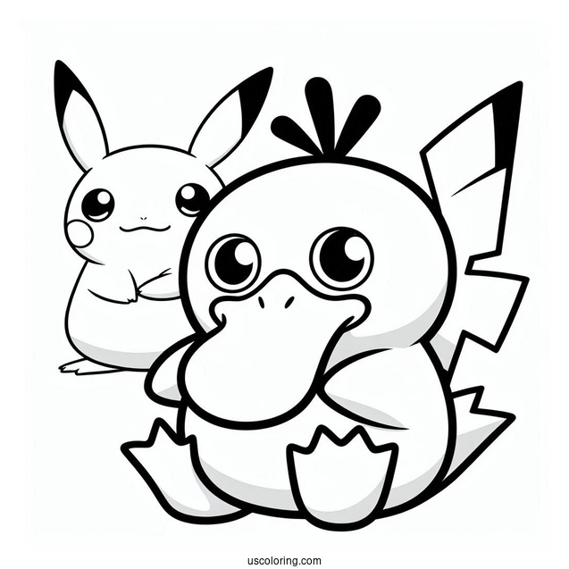 Psyduck Coloring Page With Pikachu Pokemon Poster