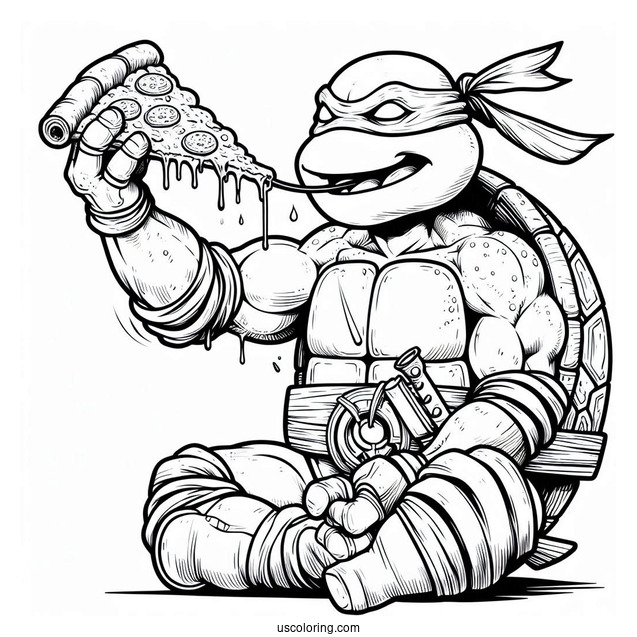 Ninja Turtles Coloring Page Of Michelangelo Eating Pizza