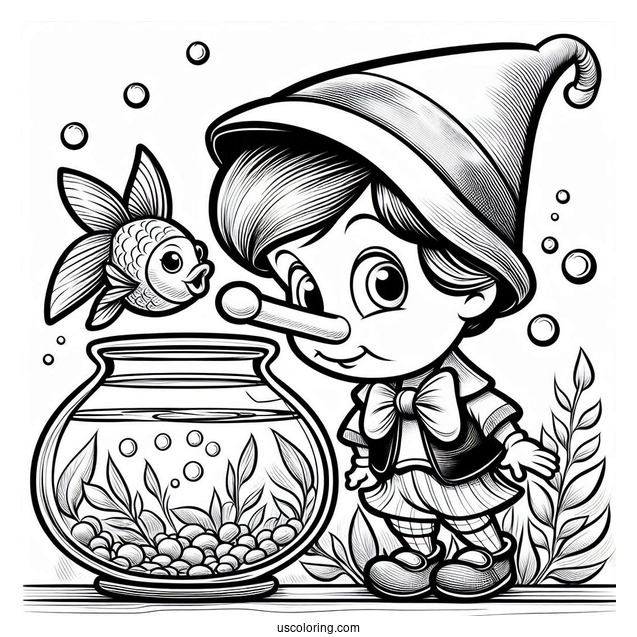 Pinocchio Coloring Page Of Cleo The Goldfish Jumping Out Of Fishbowl