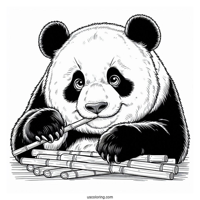 Adult Panda Eating Bamboo Coloring Picture
