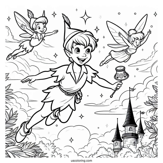 Coloring Sheet Of Peter Pan Flying With Tinker Bell