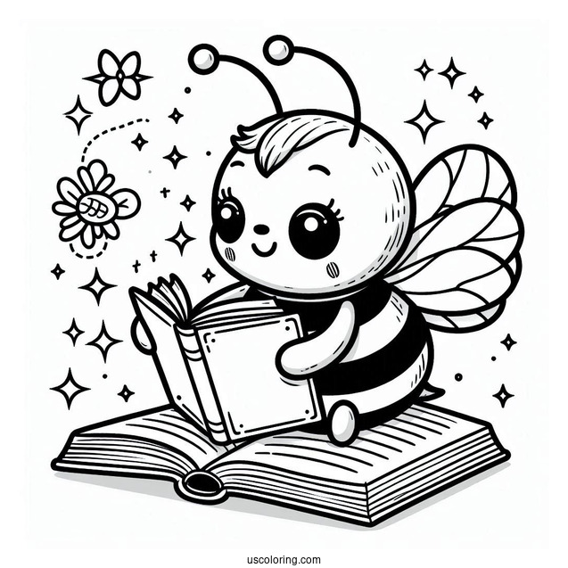 Busy Bee Coloring Page Reading A Book