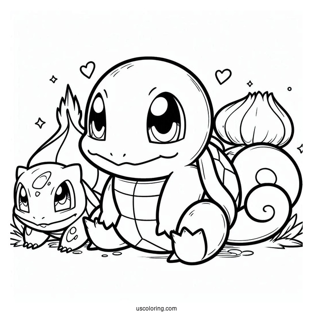 Squirtle Coloring Page With Charmander And Bulbasaur