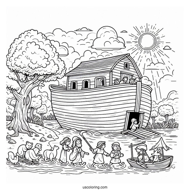 Noah's Ark Coloring Page Of His Family Building The Ark