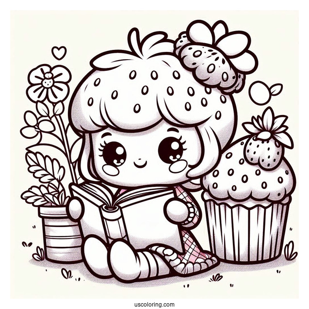 Strawberry Shortcake Coloring Page of Easy Blueberry Muffing Holding Book