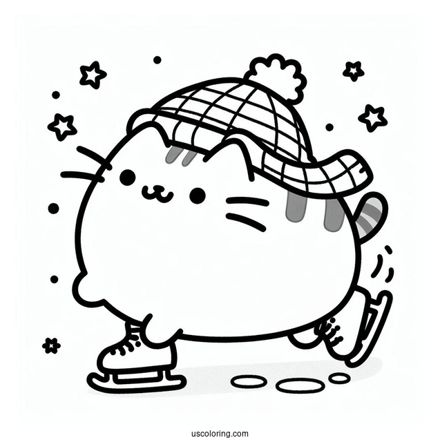 Pusheen Ice Skating During Winter