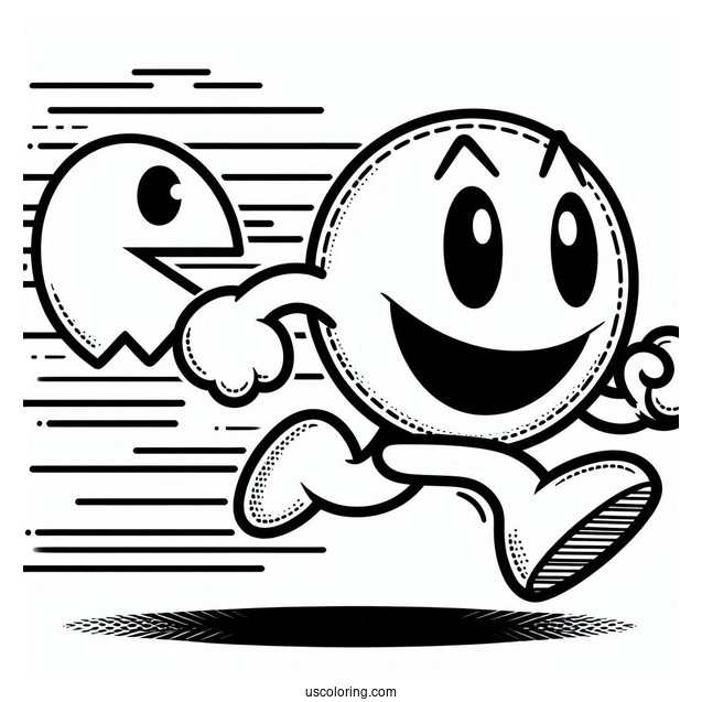 Pac-Man Coloring Page Running Towards Cyan Ghost