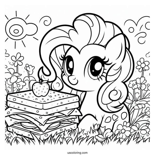 Cheese Sandwich With Pinkie Pie Coloring Page In Flower Field