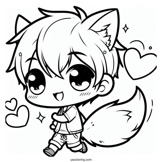 Cute Chibi Boy With Love Heart Tail Coloring Page