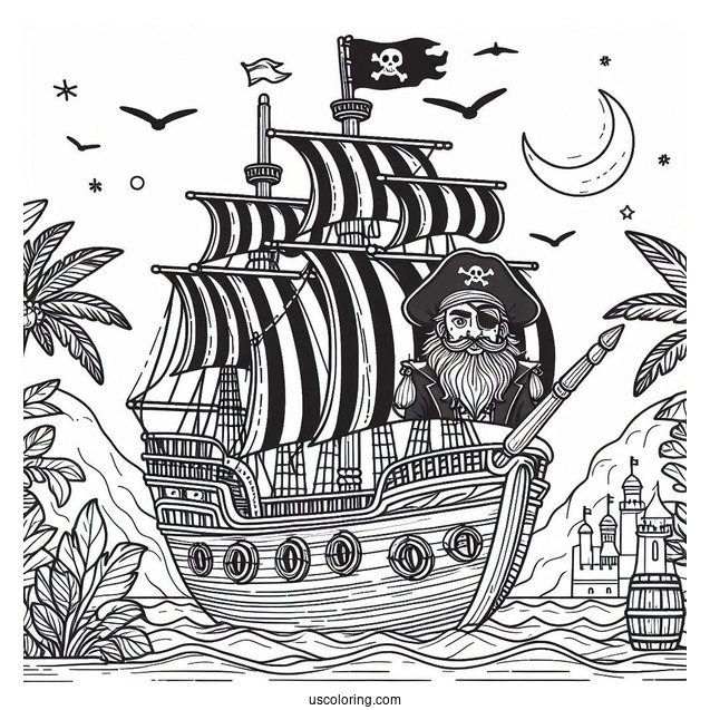 Easy Pirate Coloring Page Ship For Kids