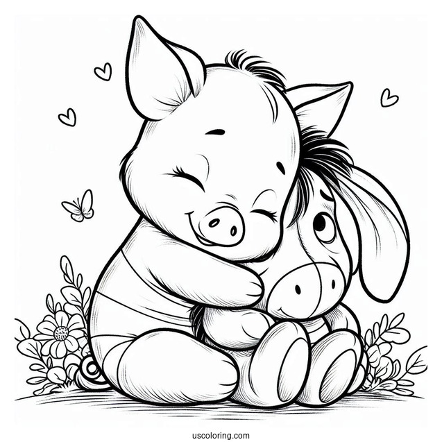 Piglet Coloring Page Hugging Eeyore