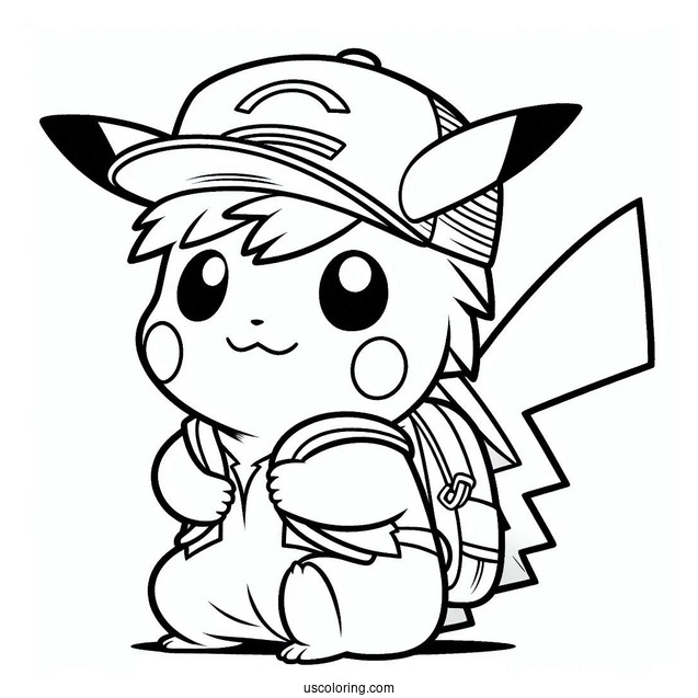 Simple Outline Of Ash Carrying Pikachu Coloring Page