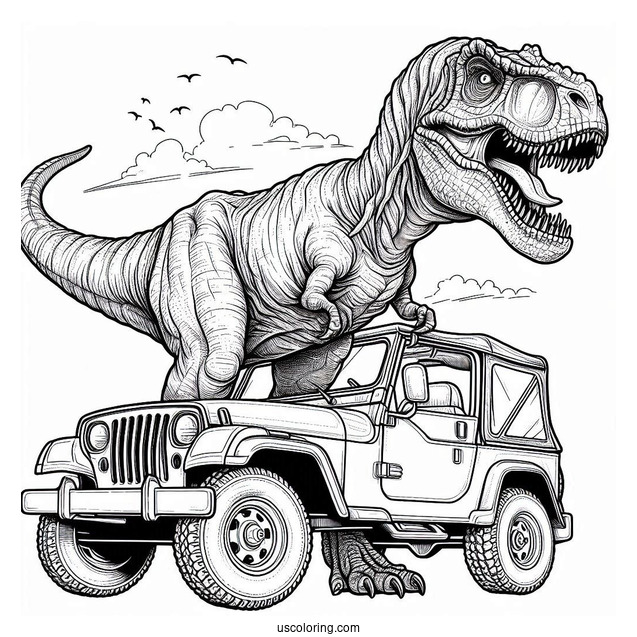 Jurassic Park T-Rex Standing On Jeep